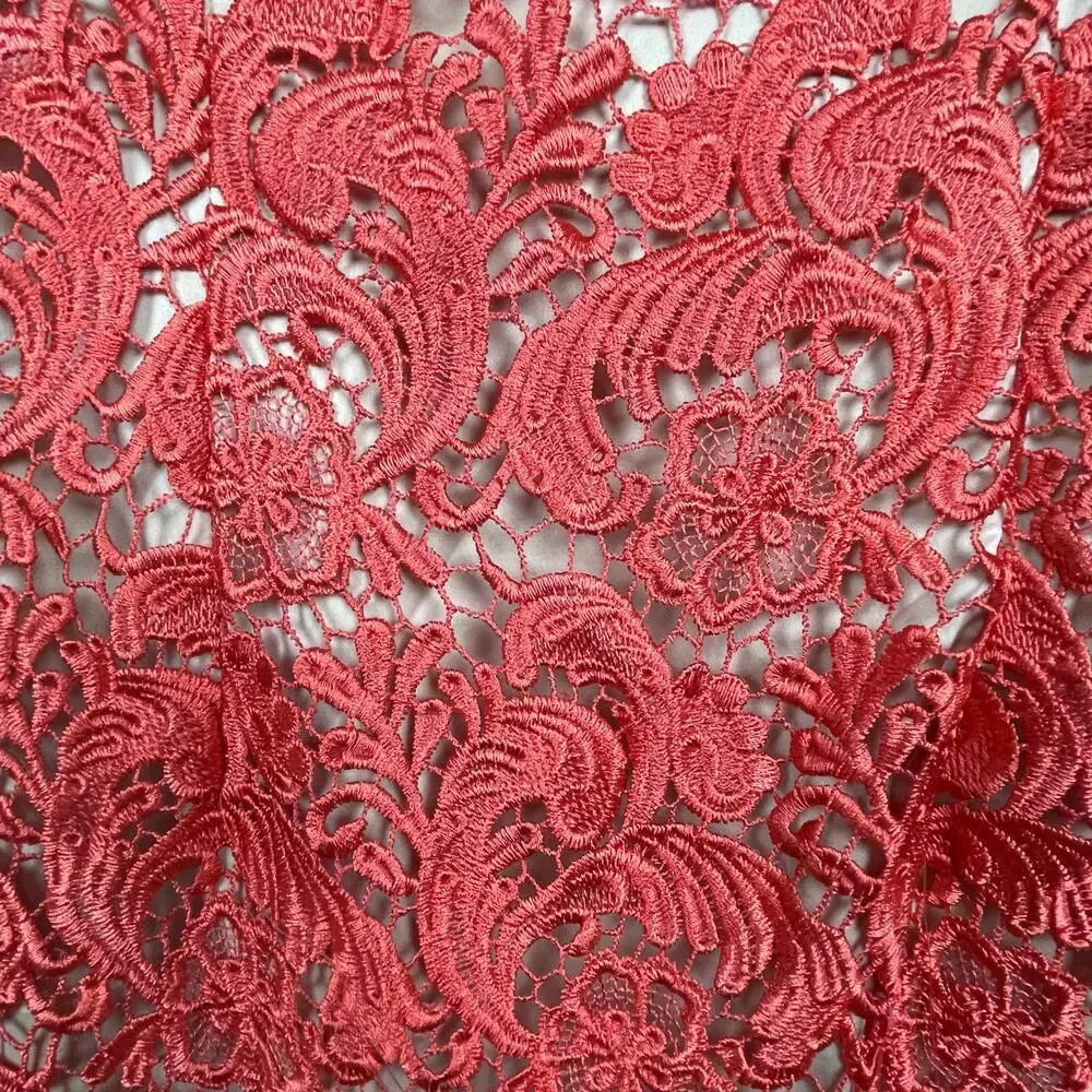 Eliza J Orange Lace Nude Lining Sheath Cocktail 3/4‎ Sleeve Boat Neck Dress Sz 6